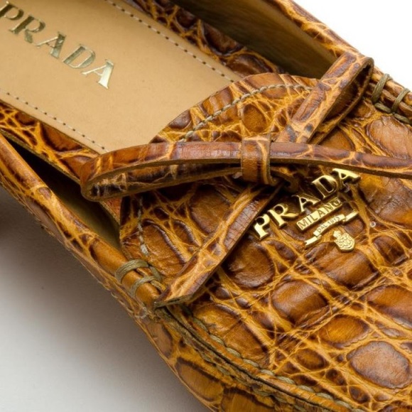 Prada | Brown Croc Embossed Leather Loafers 36.5 - Picture 7 of 9